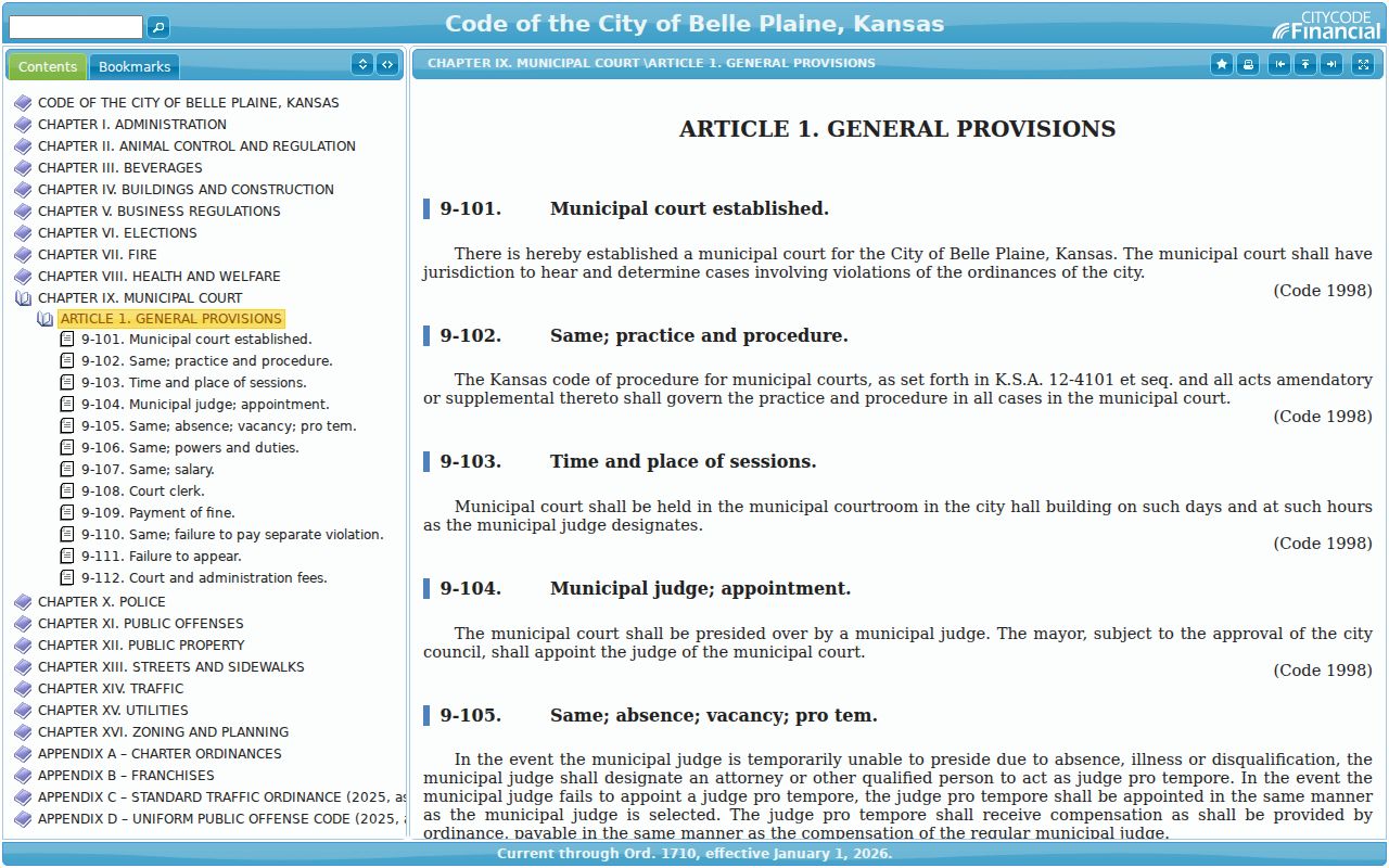 Belle Plaine city code provisions describing municipal court and clerk duties