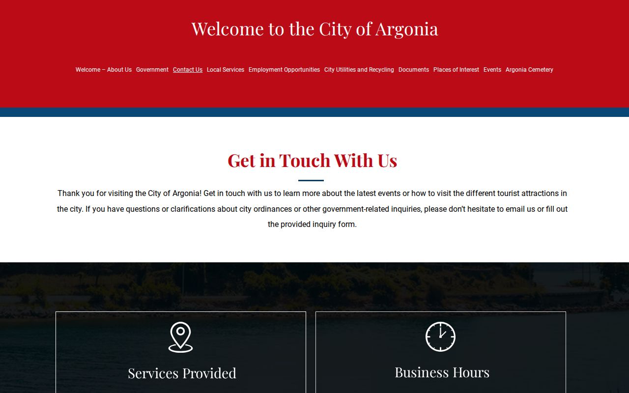 Official Argonia contact page for its own municipal clerk