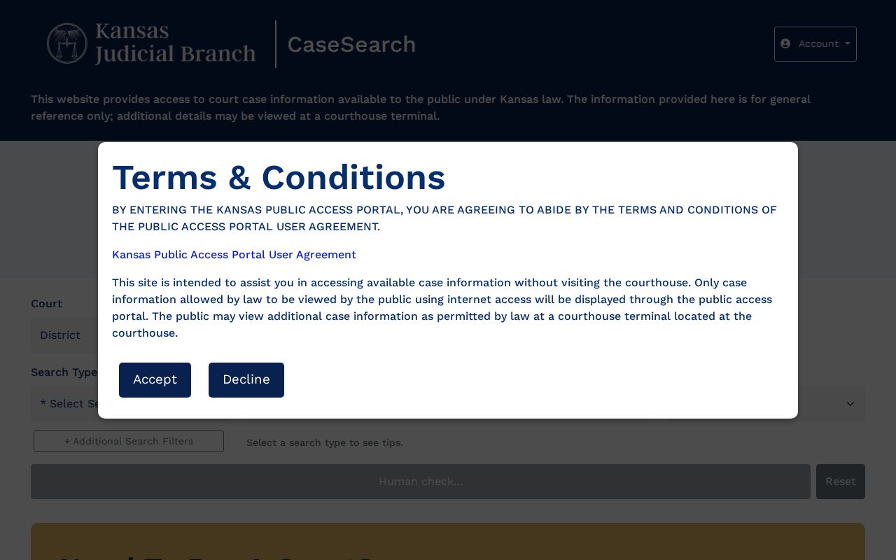 Sumner County case search official Kansas CaseSearch landing page