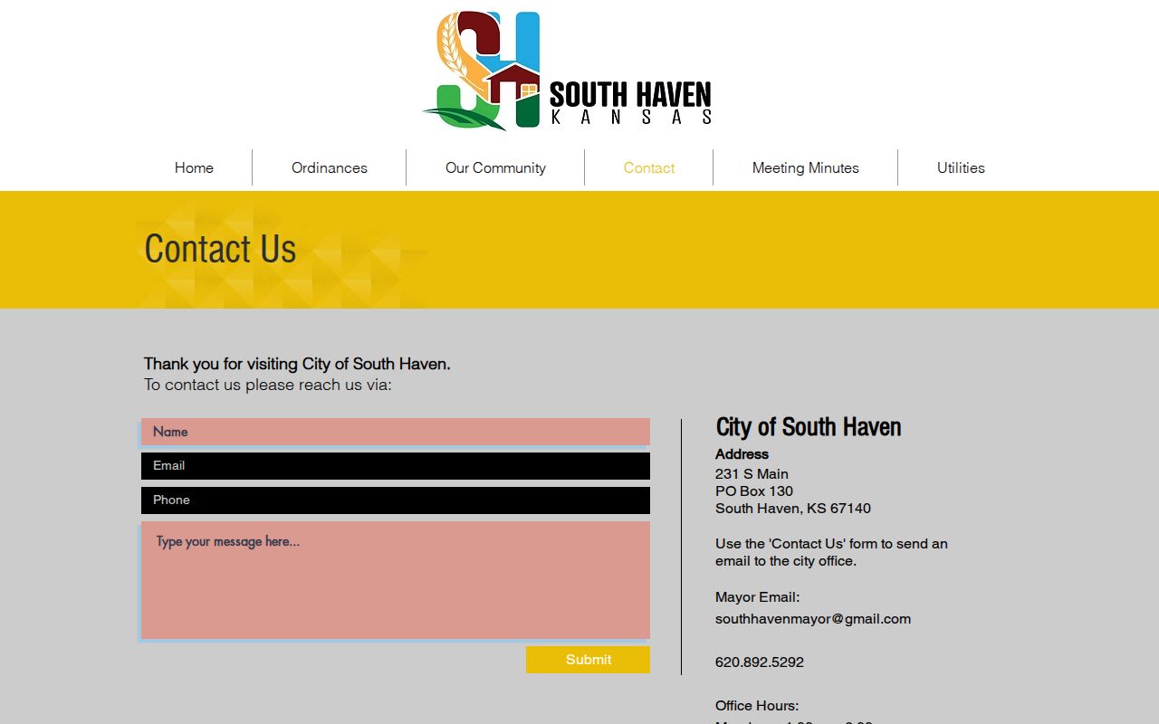 Official South Haven city contact page illustrating a separate municipal records office