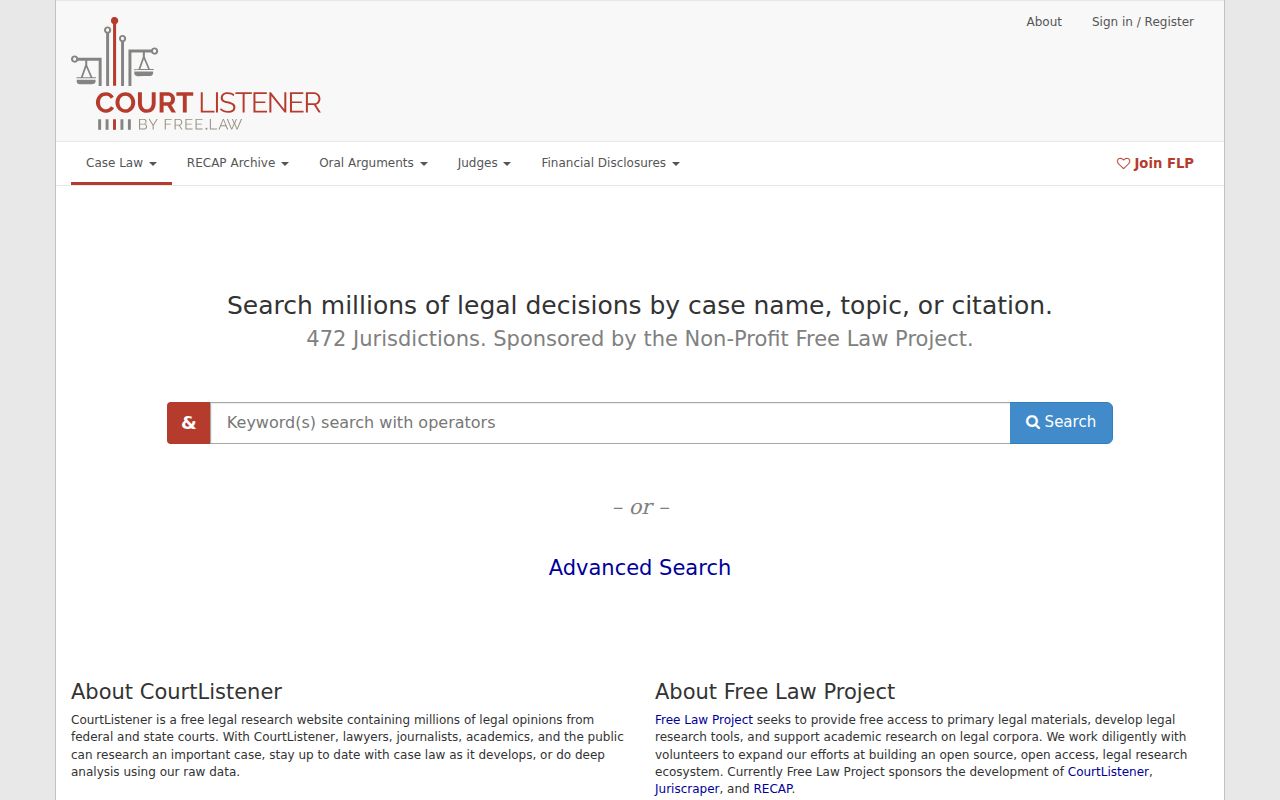 CourtListener and RECAP public federal document research service