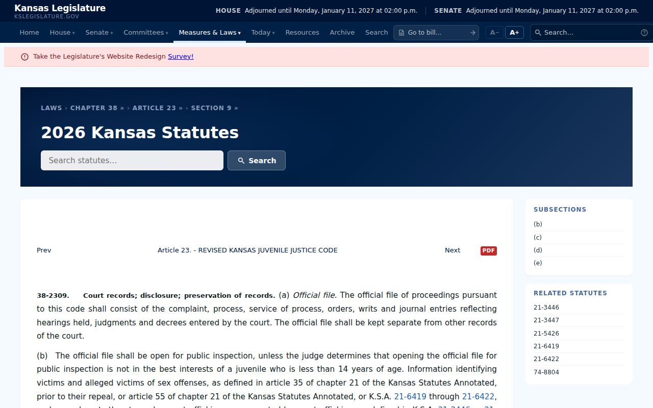 Kansas juvenile record closure statute for Sumner criminal docket access