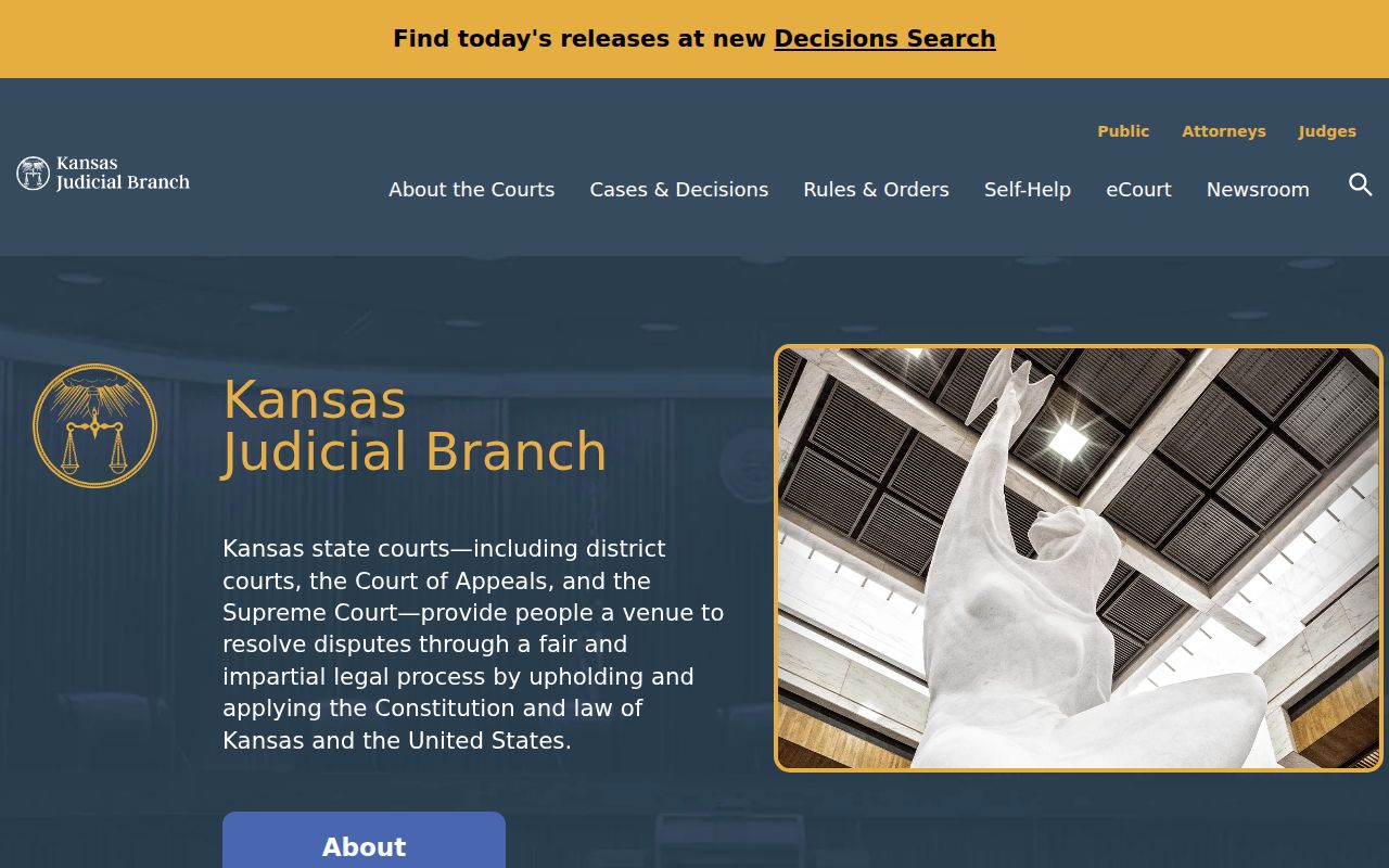Kansas Judicial Branch homepage used for Sumner County court access notices