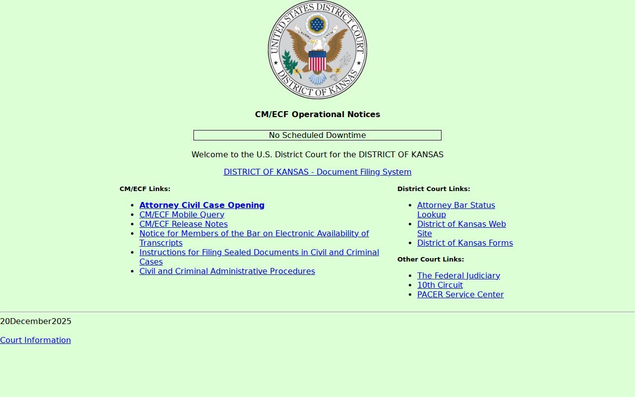 Official District of Kansas CM ECF federal filing entrance