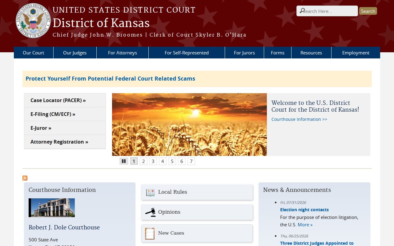 Official U.S. District Court for the District of Kansas homepage
